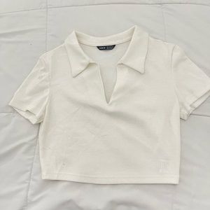 SHEIN EZwear Collared V-neck Rib-knit Tee